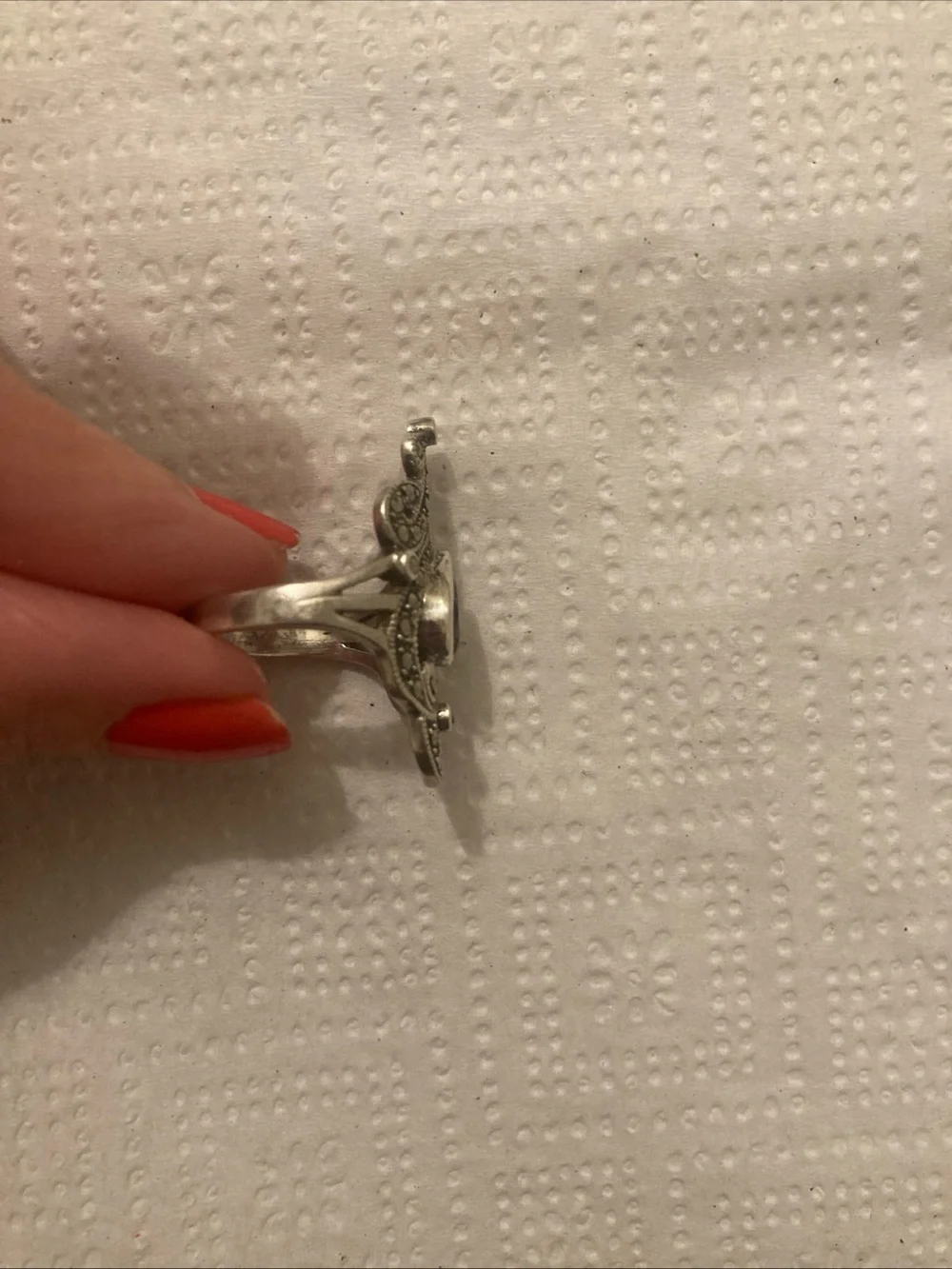 925 Sterling Silver Vintage Real Amethyst & Marcasite Oxidized Ring Size 7